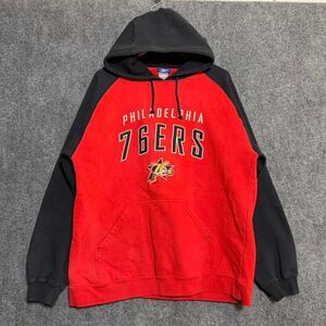 Y2K 2000’s Reebok Philadelphia 76ers Old Logo red hoodie Size XL baggy two tone